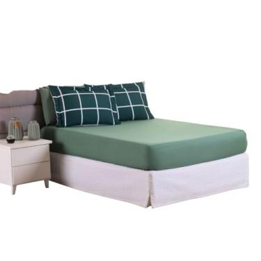 Imagem de Kit Jogo Lençol Roupa Cama Casal Padrao 5 Peças Elastico Fronha Basico Macio Toque Suave 200 Fios Verde Bandeira