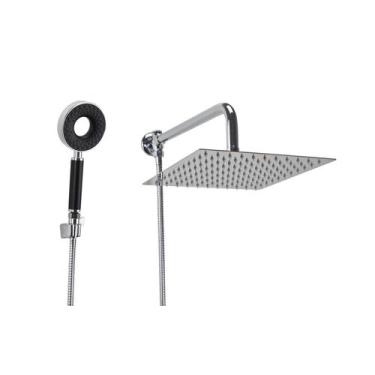 Imagem de Ducha Inox 25x25 cm com Ducha Manual 3 Jatos ABS com Trava - AMG Metai