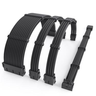 Imagem de SIRLYR Kit de extensão de cabo PSU – Cabo 16AWG preto PCIE 5.1 12VHPWR, adaptador GPU de 16 pinos de 90 graus, inclui ATX de 24 pinos e EPS de 8 pinos, para RTX 5090/5080/5070 e 4090/4080/4070Ti