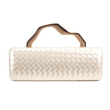Imagem de Bolsa clutch com padrão de tecido para mulheres, bolsa de noite de couro PU, alça superior exclusiva para festa de casamento, formatura, Bege