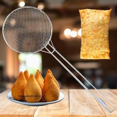 Imagem de Escumadeira Peneira Metal para Fritura GRANDE INOX de 50 cm Modelo Industrial - Batata Pastel Salgado Coxinha - PANAMI