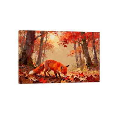 Imagem de Quadro parede outono-Raposa floresta Impressões em tela paisagens-Pintura animais para decoração sala estar 20x30cm Tela Embrulhada