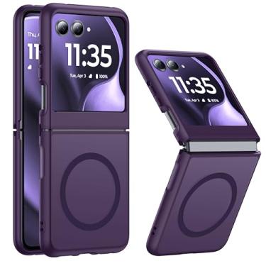 Imagem de FNDMIL Capa magnética para Motorola Razr 2025/Motorola Razr 2024 compatível com MagSafe translúcido fosco estrutura integrada fina para Motorola Razr 60/50, roxo