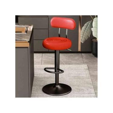 Imagem de hezhuhe2258 Cadeira de bar elevatória 61-81 cm banco de bar giratório multifuncional cadeira de encosto alto (vermelho)