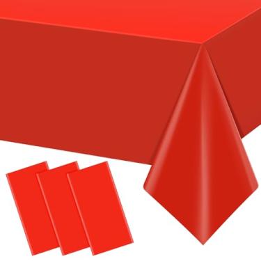 Imagem de YIDAKO 3 peças de toalhas de mesa retangulares vermelhas, toalha de mesa de plástico descartável, capa de mesa vermelha à prova d'água para formatura, aniversários, casamentos, festas de aniversário