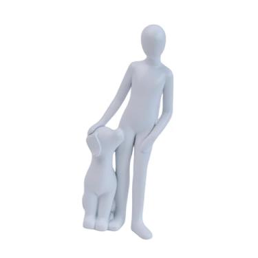 Imagem de Ｂｅｓｇａ Estatueta de resina de homem e cachorro, acessório de decoração para casa, presente memorial para família, escultura de vínculo emocional de 2,1 x 1,5, Branco