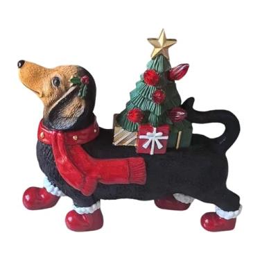 Imagem de IEUDNS Estátua de resina para cachorro bassê, árvore de Natal iluminada com luzes LED, escultura de cachorro para