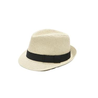 Imagem de Chapéu de palha masculino chapéu de coco britânico chapéu de palha artesanal de verão chapéu de cavalheiro chapéu fedora feminino bege preto M (56-58 cm)