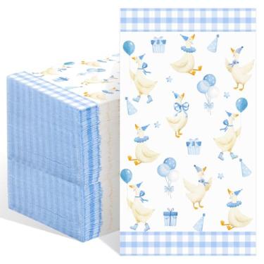 Imagem de Pajean 100 pçs guardanapos de papel de ganso bobo, um ganso bobo decorações de aniversário arco guardanapos descartáveis toalha de mão para artigos de mesa de festa de chá de bebê de aniversário (azul