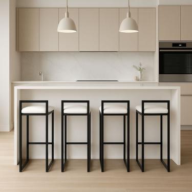 Imagem de Kit 4 Banqueta Alta Ferro Cozinha Corino Bancada Gourmet Branco