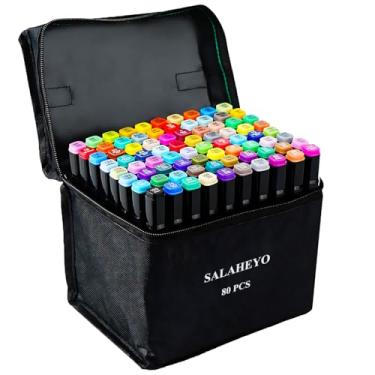 Imagem de SALAHEYO Conjunto de marcadores de álcool com base de 80 cores para adultos, pintura, coloração, esboço, quadrinhos, ilustração - recarregável
