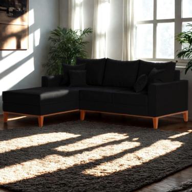 Imagem de Sofá 3 Lugares Beny Com Chaise Esquerdo Suede Preto
