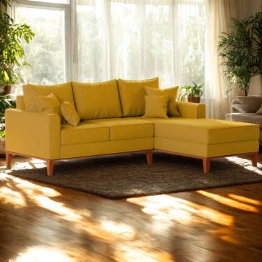 Imagem de Sofá 3 Lugares Beny Com Chaise Direito Suede Amarelo