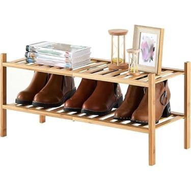 Imagem de Furshus Sapateira de bambu de 2 camadas para entrada, empilhável | resistente | multifunções, suporte de sapatos para armário de corredor de quarto