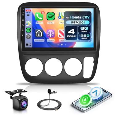 Imagem de 8Core 6G + 128G Android estéreo para carro Honda CRV 1997-2001 rádio A/C, sem fio, Carplay Android Auto, WiFi + GPS, rádio IPS com tela sensível ao toque de 9 polegadas para CRV, câmera de backup AHD
