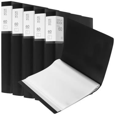 Imagem de NINGWAAN 6 fichários com mangas de plástico, 60 bolsos, livro de apresentação preto A4, pasta de bolso para portfólio de arte de 23 x 30 cm com protetores de folha transparentes para documentos, obras