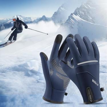 Imagem de Luvas quentes com dedos de tela sensível ao toque e faixa refletiva, luvas térmicas antiderrapantes para homens e mulheres, 1 peça (azul marinho)