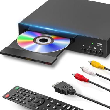Imagem de Leitor de DVD compacto, reprodutores de DVD HDMI para TV com entrada USB, reprodutor de disco livre para todas as regiões, suporta sistema NTSC/PAL HD 1080P com cabo HDMI e AV e controle remoto