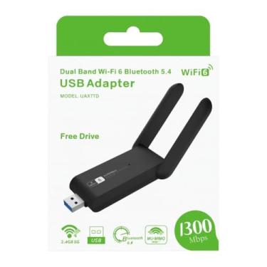Imagem de Adaptador WiFi 6 USB Dual Band 5GHz 2.4GHz 1300Mbps Antena Wireless Para PC Notebook Compatível Com Windows Andarix