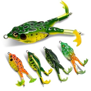 Imagem de Kit de iscas de sapo Topwater para pique de truta robalo – Isca de sapo flutuante de PVC macio realista com pés rotativos de 360° e ganchos duplos sem ervas daninhas, água doce e salgada 5 peças-1