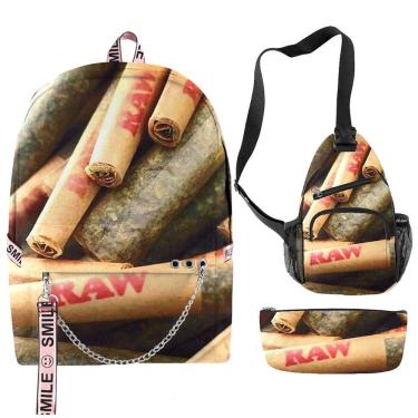 Imagem de Conjunto de mochilas escolares Raw, 3 peças com bolsa de ombro e estojo para lápis