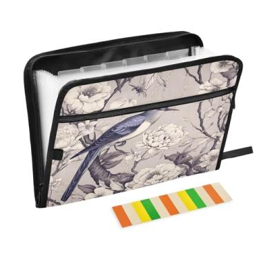 Imagem de Wassud Bird Organizador de arquivos sanfonado com 13 bolsos, pastas expansíveis com abas e adesivos, organizador de pastas de documentos de recibo de papel tamanho carta A4 para viagens de escritório