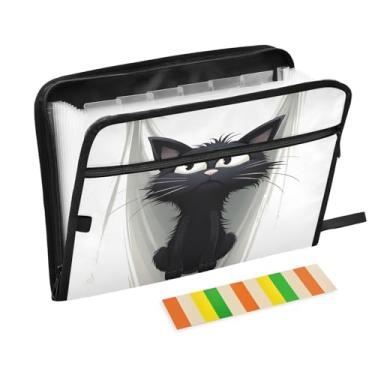 Imagem de Wassud Black Cat Organizador de arquivos sanfonado com 13 bolsos, pastas expansíveis com abas e adesivos, organizador de pastas de documentos de recibo de papel tamanho carta A4 para viagens de