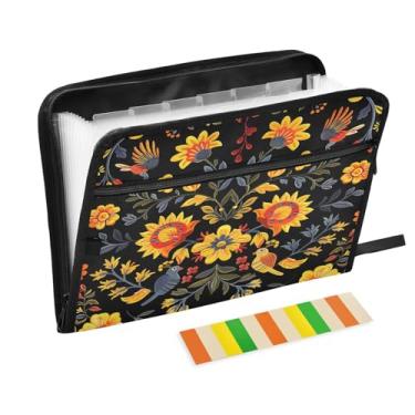 Imagem de Wassud Organizador de arquivos sanfonado bordado ornamentado carta a4 pastas de arquivo de papel organizador de documentos fólio com etiquetas pasta de arquivo expansível 13 bolsos