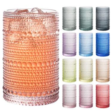 Imagem de Bandesun Hobnail Conjunto de 12 copos coloridos de 382 g para cozinha, copo de vidro transparente em relevo para uísque, coquetel, cerveja, vinho, água e suco