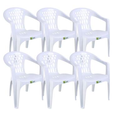 Imagem de Kit 6 Cadeiras De Plástico Com Braço Duo Bella Duoplastic Branco