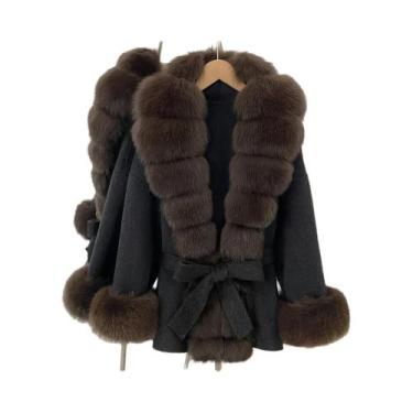 Imagem de Casaco De Inverno Feminino Com Punhos De Pele De Raposa Natural, Casac
