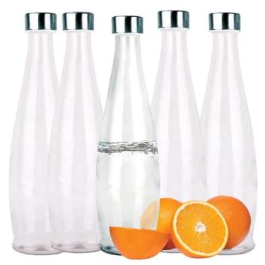 Imagem de Jogo 5 Garrafas Vidro Acqua Transparente 1 Litro Tampa com Rosca Aço I