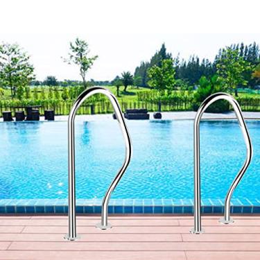 Imagem de Trilho de piscina de aço inoxidável 304 com placa de base, grade de piscina à prova de ferrugem para piscina enterrada 80 x 22 x 47 cm, corrimão de entrada de piscina com segurança em 3 dobras