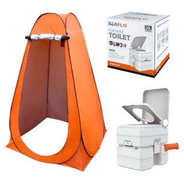 Imagem de Kit Barraca com Vaso Sanitário Portátil 20L, Laranja, Incluindo Vaso Sanitário e Barraca de Privacidade