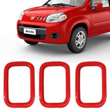Imagem de Aplique Moldura da Grade Dianteira Vermelha Fiat Uno 2005 à 2015 (3 Peças)