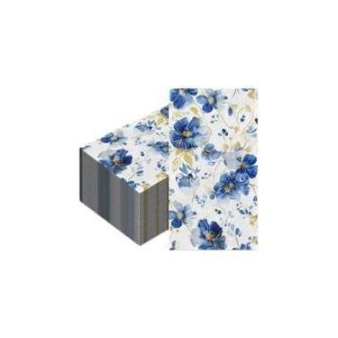 Imagem de Guardanapos De Papel Descartáveis Florais Azul E Branco 20un. Toalhas 