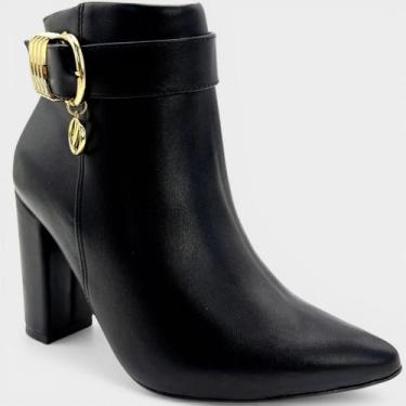 Imagem de Bota Vizzano Fivela Adorno Cano Baixo Feminina - Preto - 36, 36