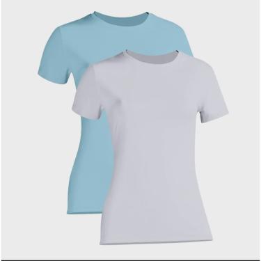 Imagem de Kit 2 Camiseta Proteção Solar Feminina Manga Curta Uv50 + 1 Azul Bebê 1 Branca
