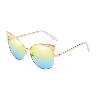 Imagem de Óculos de sol retrô olho de gato para mulheres homens moda design oco Vintage óculos de sol lente espelho feminino masculino masculino uv400, ouro amarelo azul, uv400