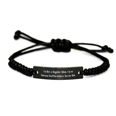 Imagem de SpreadPassion Pulseira I'm Not a. Black Rope Bracelete, American Staffordshire terrier gravada, para cão American Staffordshire terrier