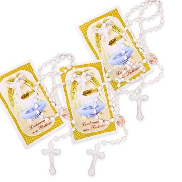 Imagem de DIVINÁRIO Kit 12 Unidades Lembrança De Batismo Mini Terço Branco Lembrancinha De Batizado Com Cartãozinho