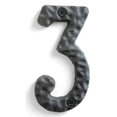 Imagem de NACH Números de casa para fora, números de endereço pretos de 10 cm para casa - Número 3 - Números rústicos para exterior com ferragens de montagem