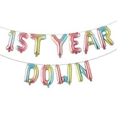 Imagem de 1st Year Down Banner Balloon, First Birthday,Football Theme Birthday Party,1st Year Down Football Baby shower Party Decorations (1ST YEAR DOWN Rainbow)