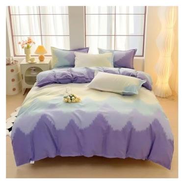 Imagem de Jogo de cama colorido, 4 peças, capa de edredom + jogo de lençol plano + 2 fronhas, resistente a rugas e desbotamento, conjunto de cama (solteiro roxo)