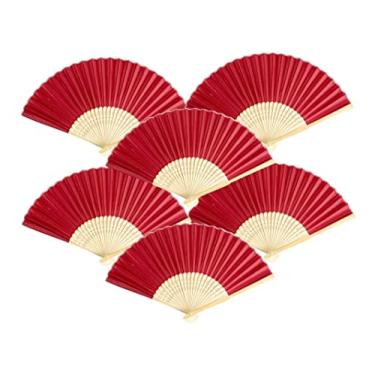 Imagem de THY COLLECTIBLES Pacote com 6 ventiladores dobráveis de papel e bambu para festa de casamento, igreja, festivais, decoração de casa e bricolage (vermelho)