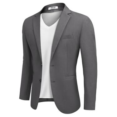 Imagem de COOFANDY Jaqueta masculina casual esportiva slim fit leve blazer com dois botões, Cinza escuro, Medium