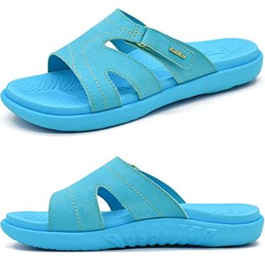 Imagem de KuaiLu Sandálias femininas modernas ortopédicas leves e atléticas para ioga com almofada grossa e palmilha ortopédica confortável para fascite plantar, Azul, 36