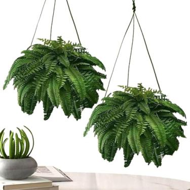 Imagem de YYGJYGOO Samambaias falsas, plantas artificiais, arbustos, vegetação de plástico resistente aos raios UV, plantas falsas para casa, jardim, pátio, decoração interna e externa (38 folhas, 2 peças)
