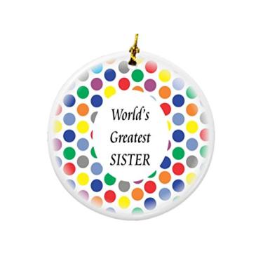 Imagem de Rikki Knight World's Greatest Sister Enfeite de Natal de porcelana com design de bolinhas coloridas