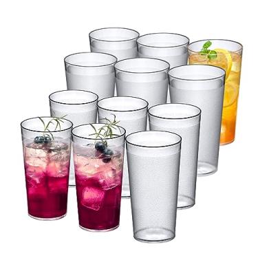 Imagem de Amazing Abby - Cafely – Copos de plástico de 473 ml e 680 ml (conjunto com 12), copos de plástico, copos estilo restaurante, empilháveis, livres de BPA, à prova de quebra, seguro para lava-louças, transparente